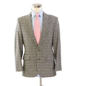 Context Houndstooth Wool 2Button Mens Blazer 40 Brown 3 Button Cuffs Fully Lined
